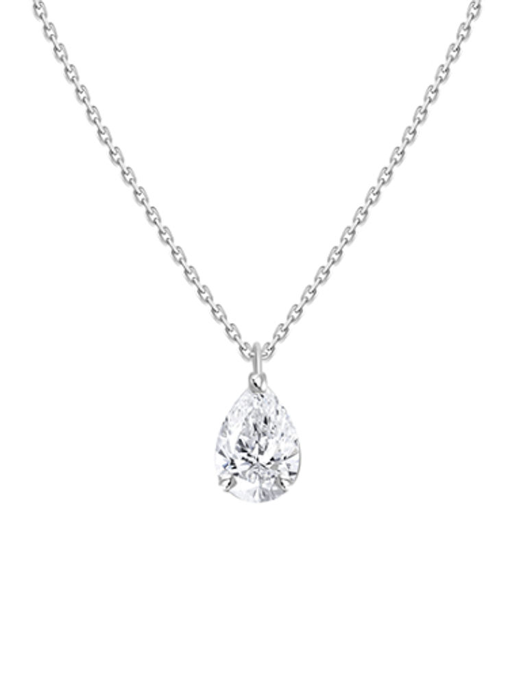 Collar Punto de Luz Diamante Corte Gota Pera Oro Blanco 18K 1