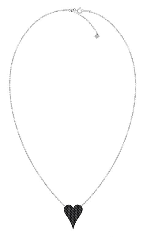 Collar Corazón Grande Diamantes Negros en Oro Blanco 18K