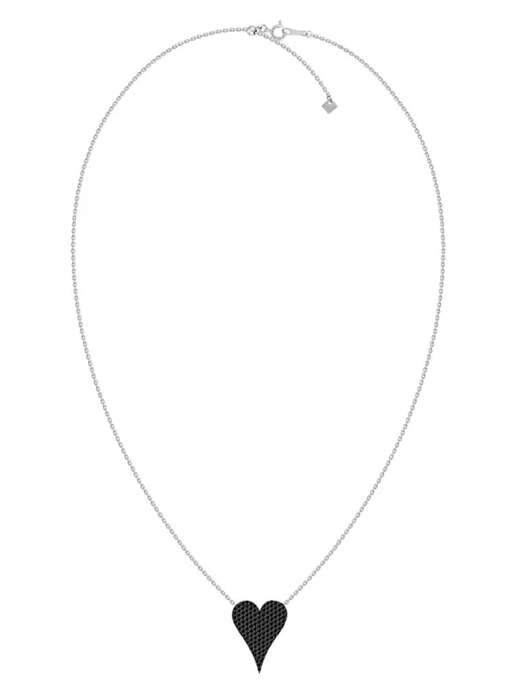 Collar Corazón Grande Diamantes Negros en Oro Blanco 18K 2