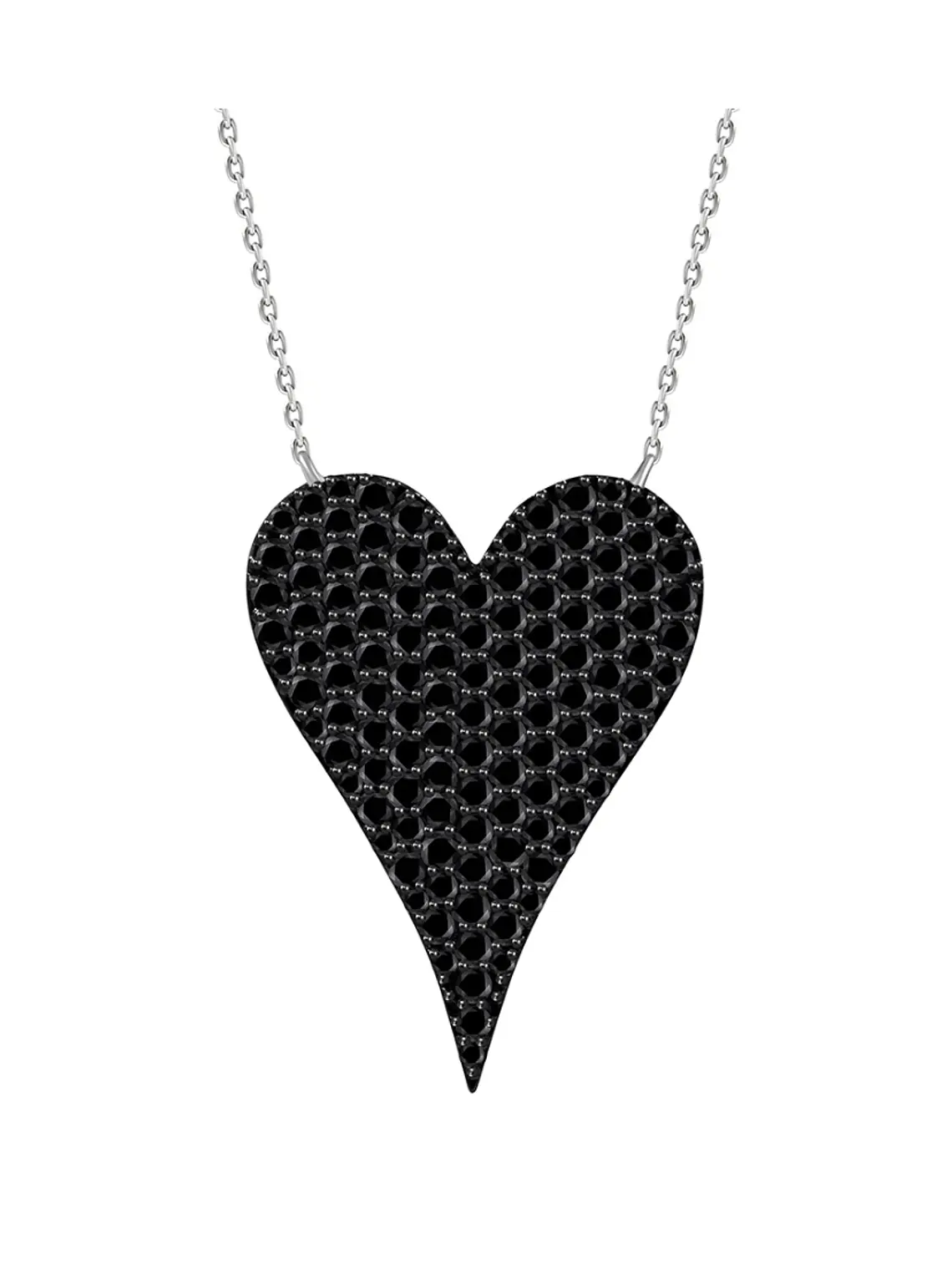 Collar Corazón Grande Diamantes Negros en Oro Blanco 18K 1