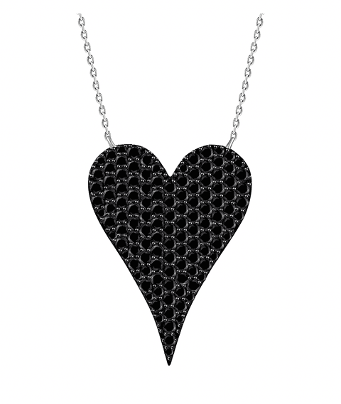 Collar Corazón Grande Diamantes Negros en Oro Blanco 18K