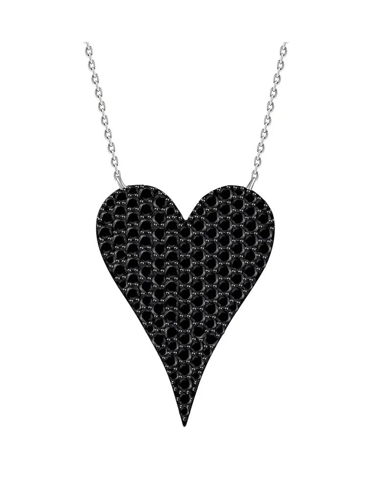 Collar Corazón Grande Diamantes Negros en Oro Blanco 18K 1