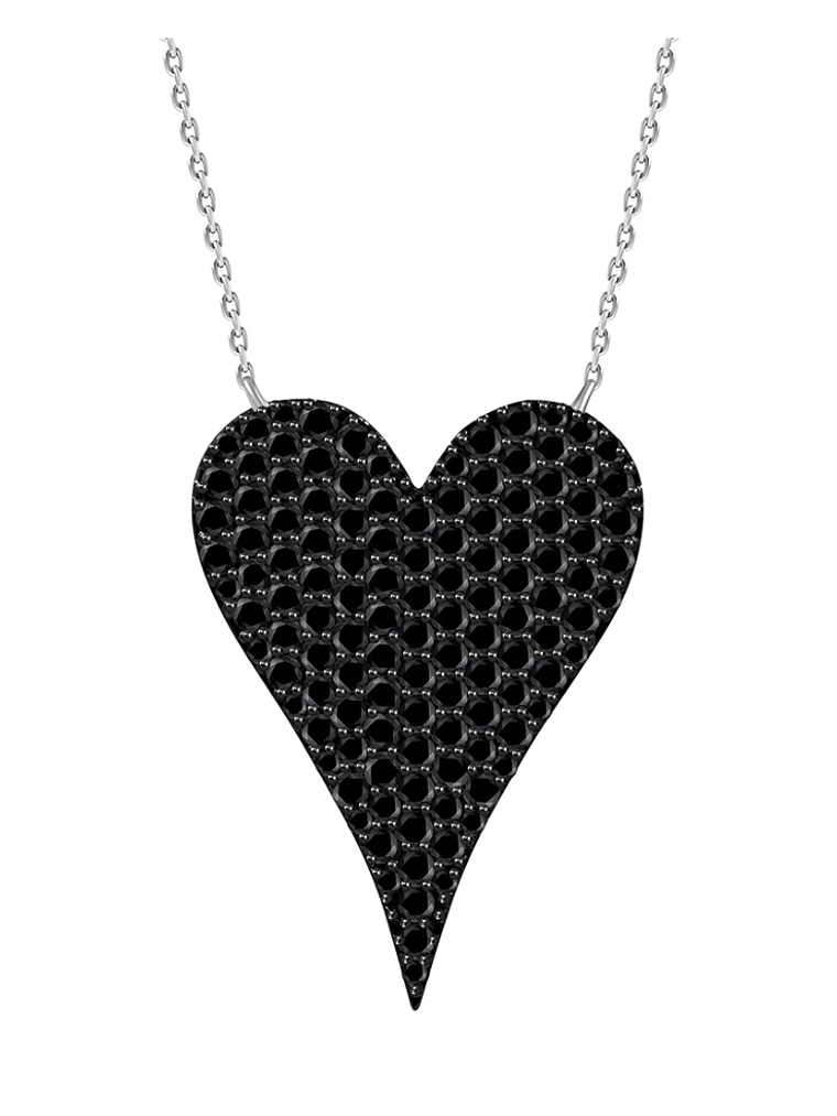 Collar Corazón Grande Diamantes Negros en Oro Blanco 18K 1