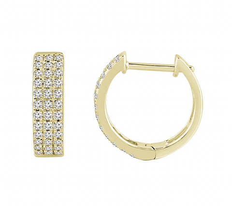 Aros Argollas Triple Diamantes Oro Amarillo 18K