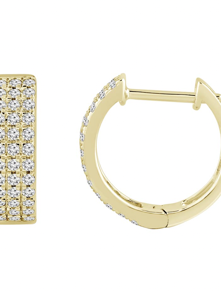 Aros Argollas Triple Diamantes Oro Amarillo 18K 1