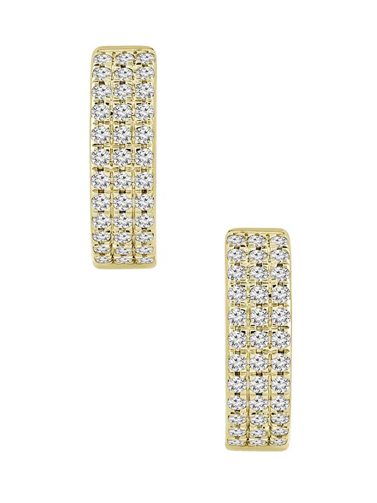 Aros Argollas Triple Diamantes Oro Amarillo 18K 3