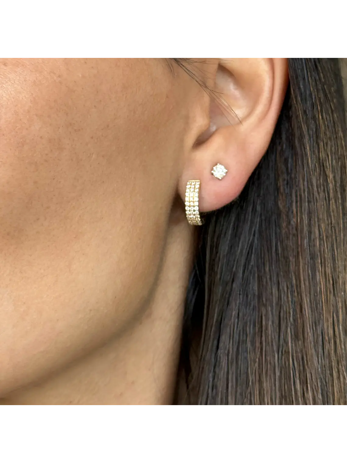 Aros Argollas Triple Diamantes Oro Amarillo 18K 4