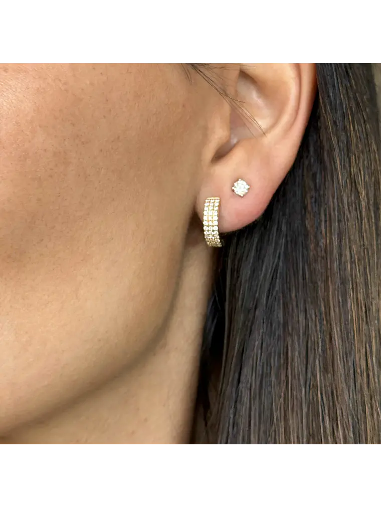 Aros Argollas Triple Diamantes Oro Amarillo 18K 4