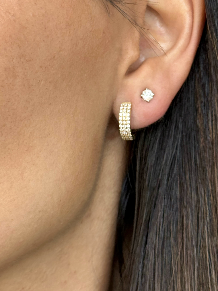 Aros Argollas Triple Diamantes Oro Amarillo 18K 4