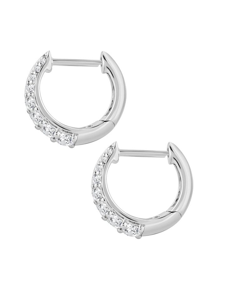 Aros Argollas Bote Diamantes Oro Blanco 18K