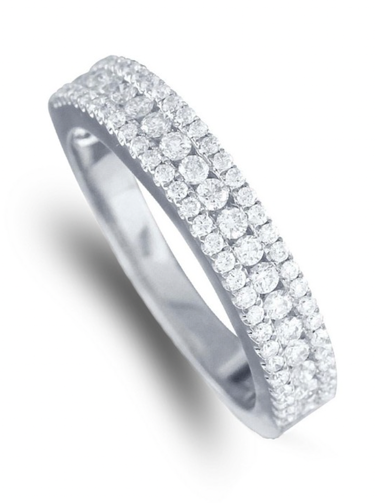 Anillo Medio Cintillo Triple Diamantes en Oro Blanco 18k 1