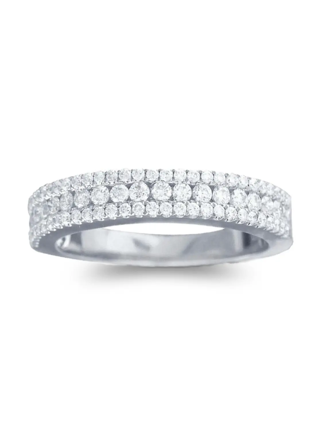 Anillo Medio Cintillo Triple Diamantes en Oro Blanco 18k 2