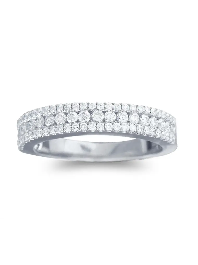 Anillo Medio Cintillo Triple Diamantes en Oro Blanco 18k 2