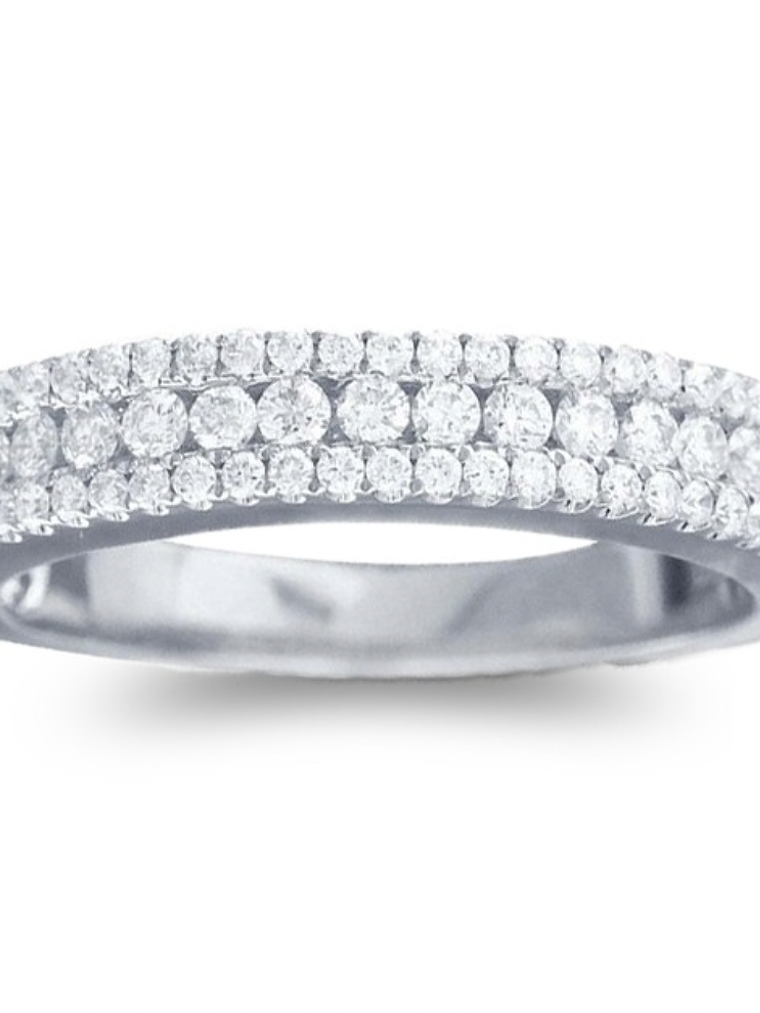 Anillo Medio Cintillo Triple Diamantes en Oro Blanco 18k 2