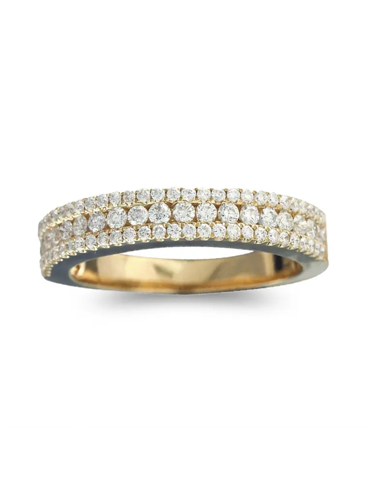 Anillo Medio Cintillo Triple Diamantes en Oro Amarillo 18k 3