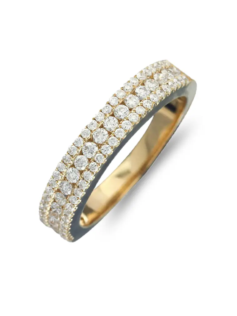 Anillo Medio Cintillo Triple Diamantes en Oro Amarillo 18k 1