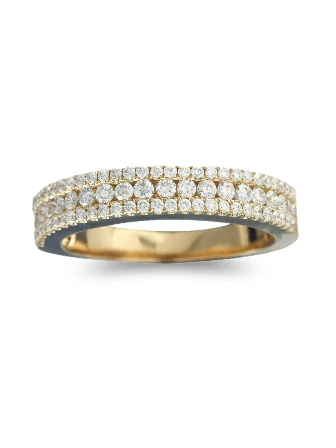 Anillo Medio Cintillo Triple Diamantes en Oro Amarillo 18k 2