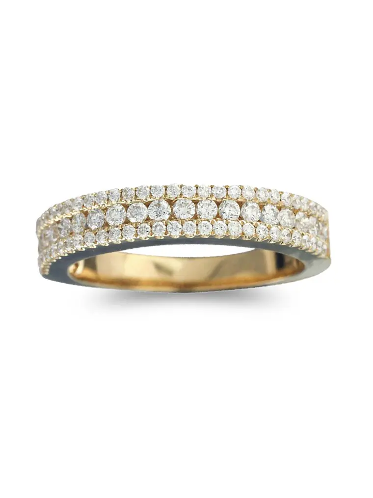 Anillo Medio Cintillo Triple Diamantes en Oro Amarillo 18k 2