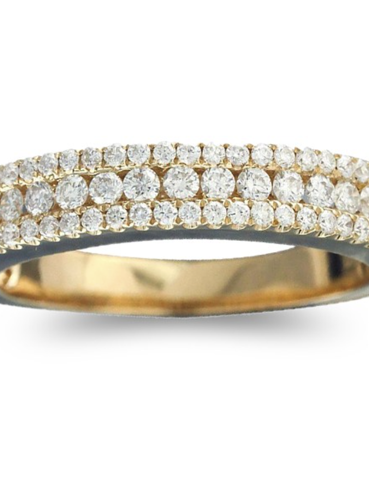 Anillo Medio Cintillo Triple Diamantes en Oro Amarillo 18k 2