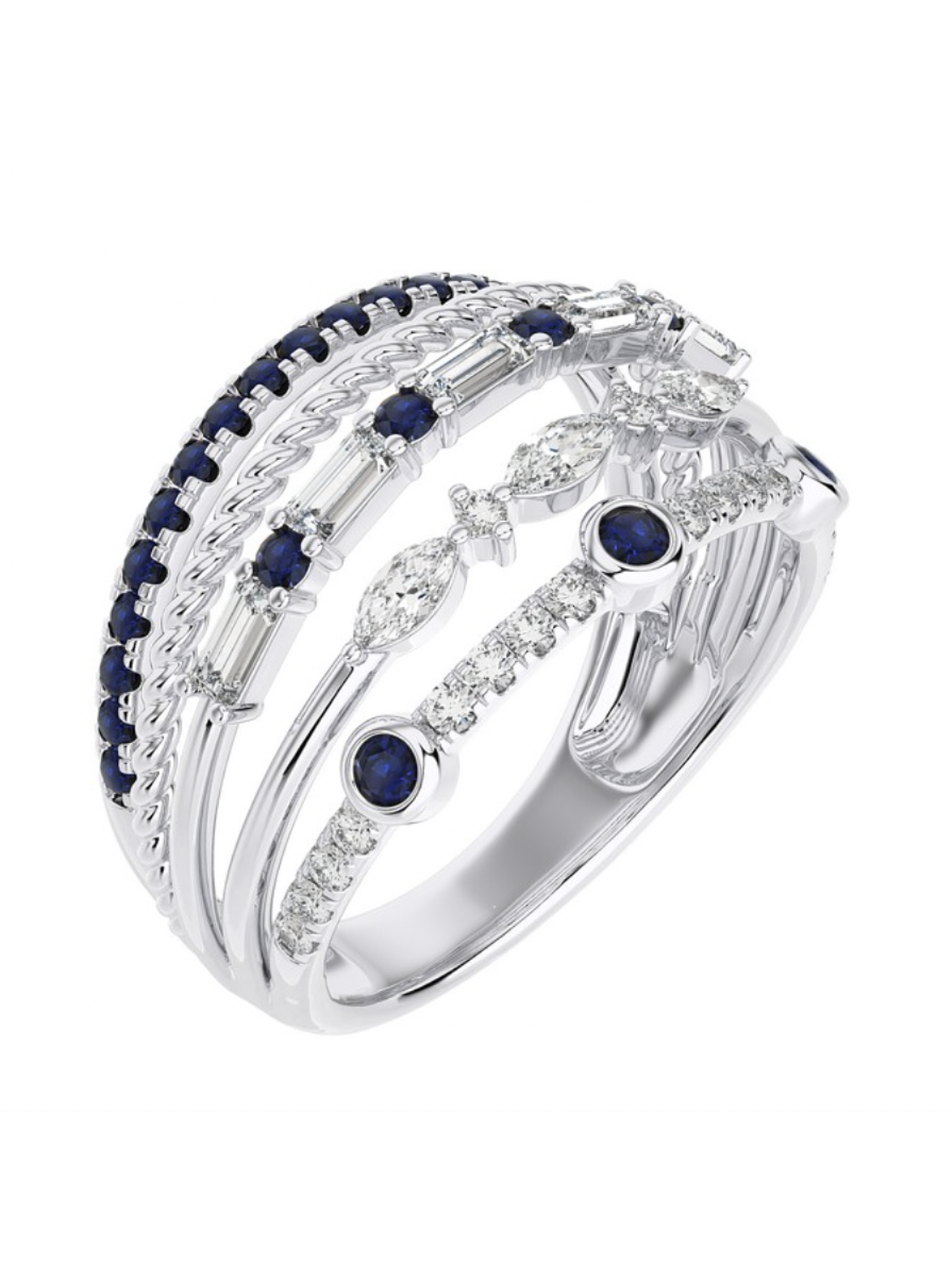 Anillo Cintillo Moderno 5 en 1 Brillantes Oro Blanco 18K 1