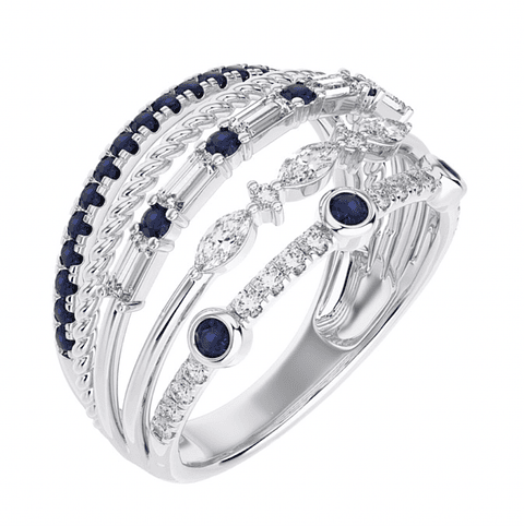 Anillo Cintillo Moderno 5 en 1 Brillantes Oro Blanco 18K