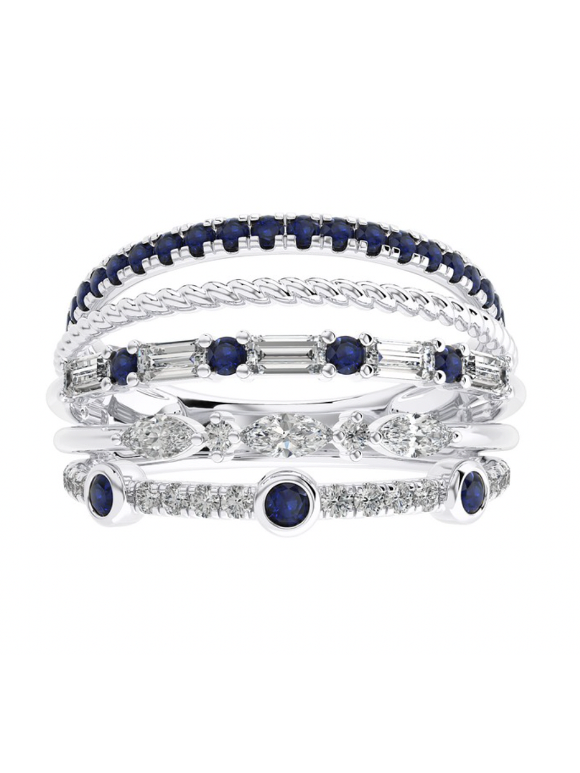 Anillo Cintillo Moderno 5 en 1 Brillantes Oro Blanco 18K 2