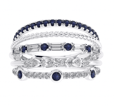 Anillo Cintillo Moderno 5 en 1 Brillantes Oro Blanco 18K