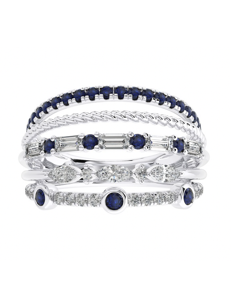 Anillo Cintillo Moderno 5 en 1 Brillantes Oro Blanco 18K 2