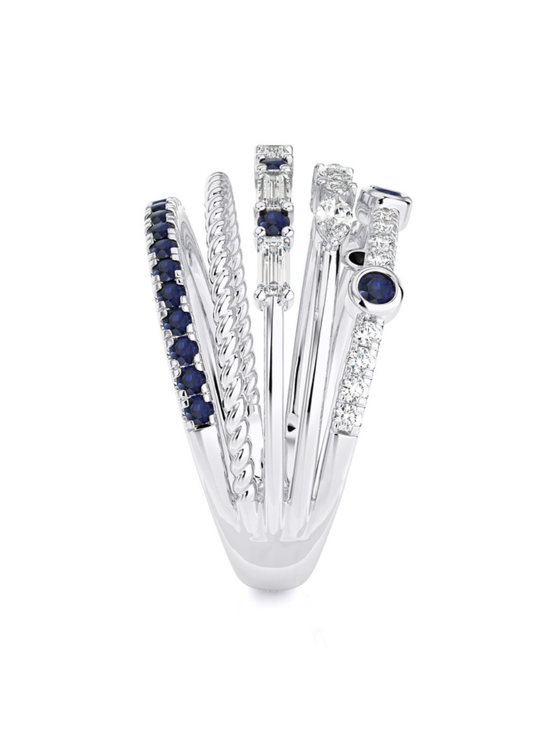 Anillo Cintillo Moderno 5 en 1 Brillantes Oro Blanco 18K 3