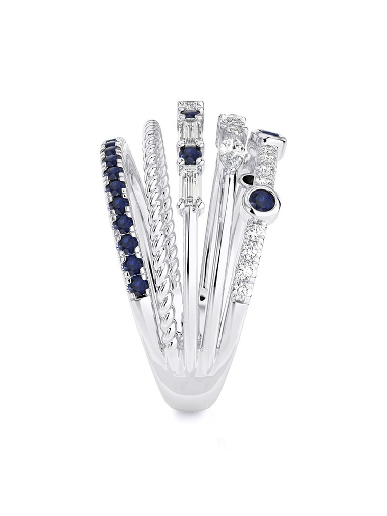 Anillo Cintillo Moderno 5 en 1 Brillantes Oro Blanco 18K 3