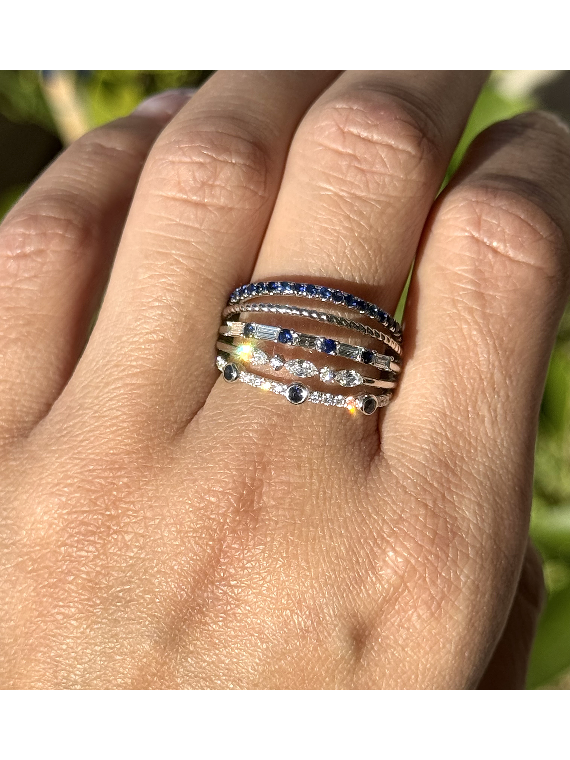 Anillo Cintillo Moderno 5 en 1 Brillantes Oro Blanco 18K 4