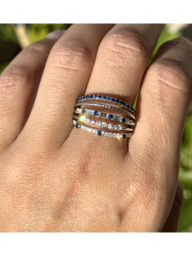 Anillo Cintillo Moderno 5 en 1 Brillantes Oro Blanco 18K 4