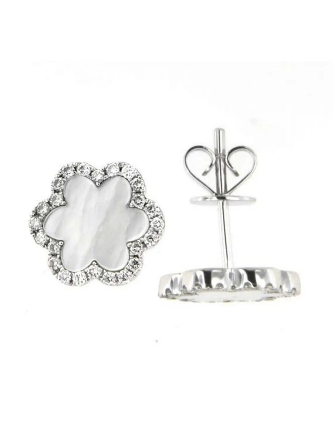 Maravillosos y Elegantes Aros Madre Perla Diamantes Oro Blanco 18K 1