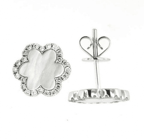 Maravillosos y Elegantes Aros Madre Perla Diamantes Oro Blanco 18K