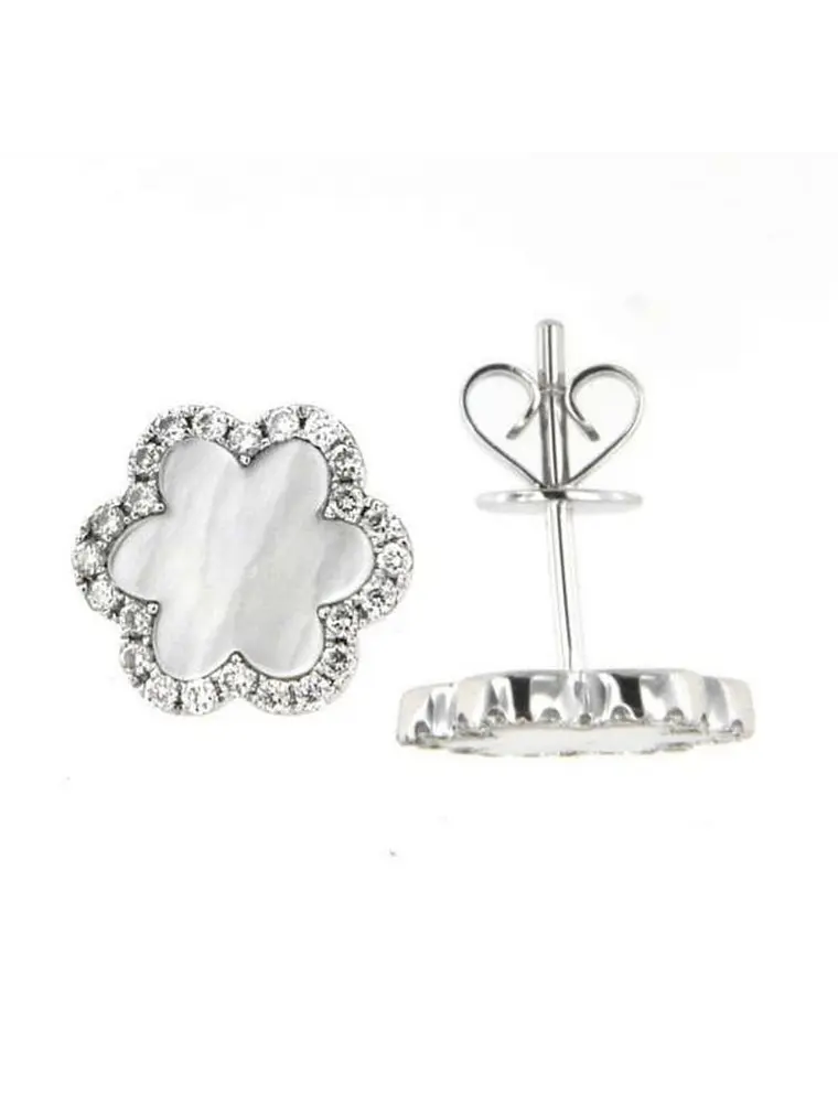 Maravillosos y Elegantes Aros Madre Perla Diamantes Oro Blanco 18K 1