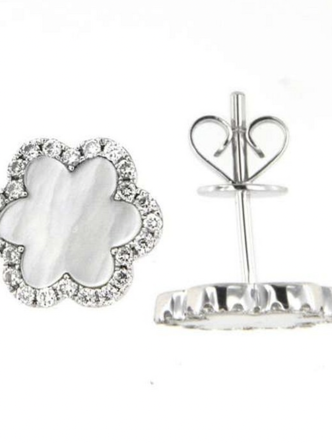 Maravillosos y Elegantes Aros Madre Perla Diamantes Oro Blanco 18K 1