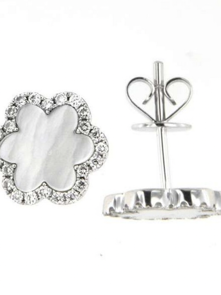 Maravillosos y Elegantes Aros Madre Perla Diamantes Oro Blanco 18K 1