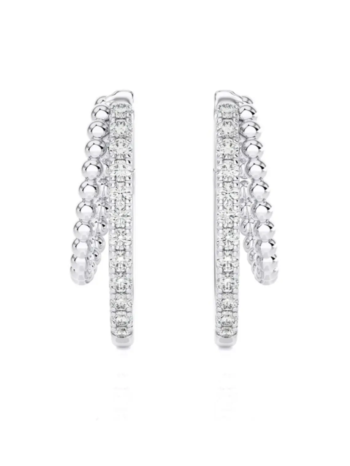 Maravillosos y Elegantes Aros Argolla Doble Diamantes Oro Blanco 18K 1