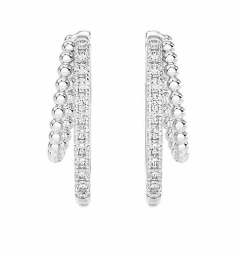Maravillosos y Elegantes Aros Argolla Doble Diamantes Oro Blanco 18K