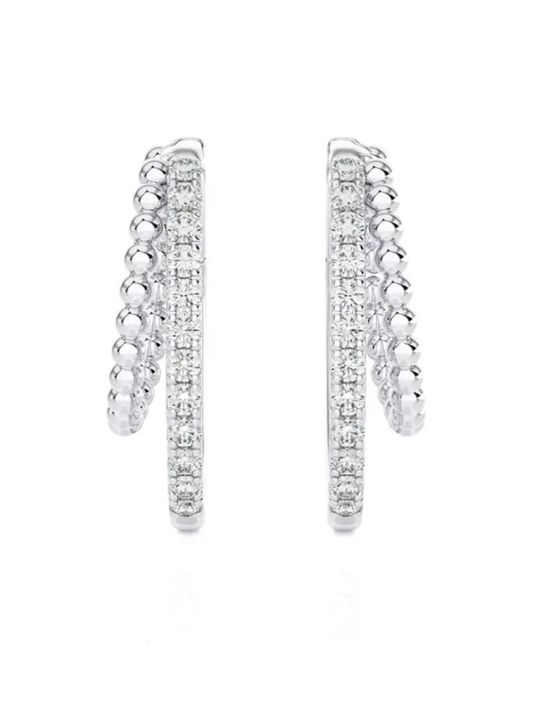 Maravillosos y Elegantes Aros Argolla Doble Diamantes Oro Blanco 18K 1