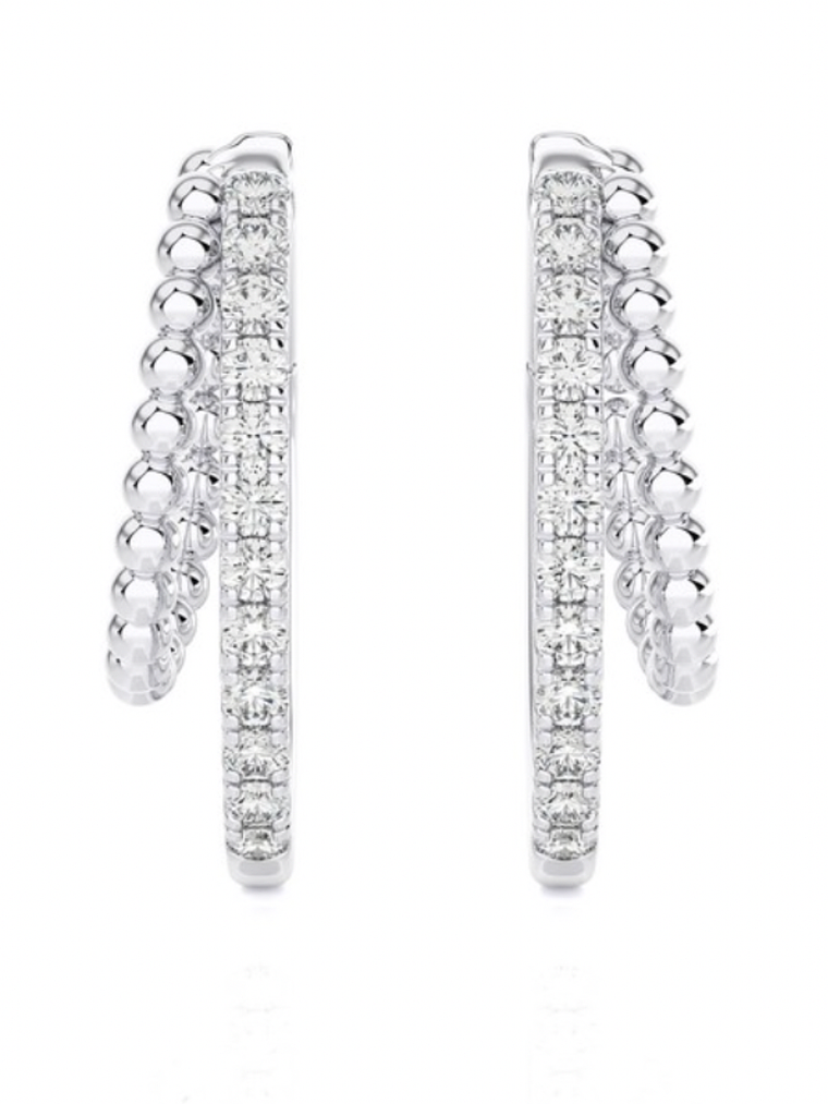 Maravillosos y Elegantes Aros Argolla Doble Diamantes Oro Blanco 18K 1