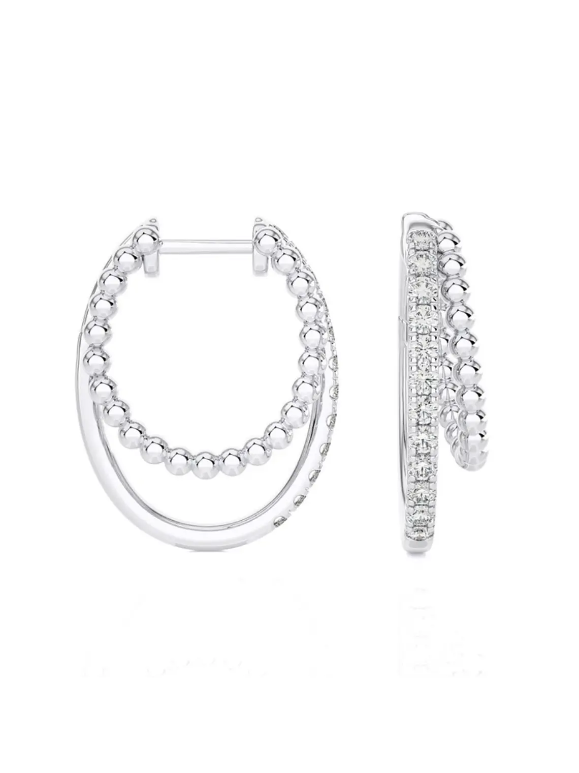 Maravillosos y Elegantes Aros Argolla Doble Diamantes Oro Blanco 18K 2