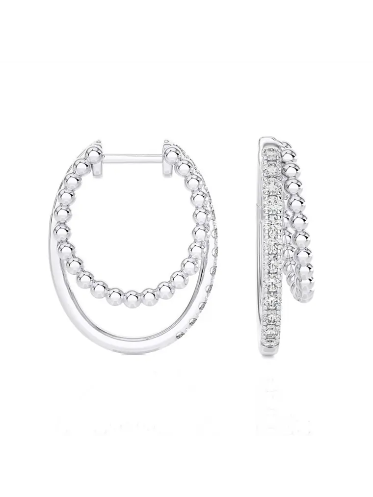 Maravillosos y Elegantes Aros Argolla Doble Diamantes Oro Blanco 18K 2