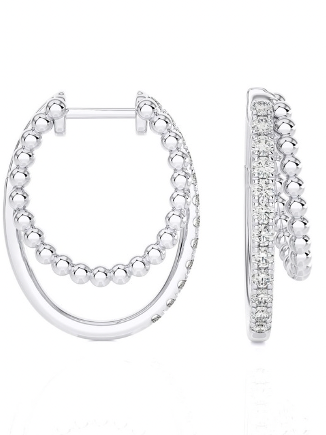 Maravillosos y Elegantes Aros Argolla Doble Diamantes Oro Blanco 18K 2