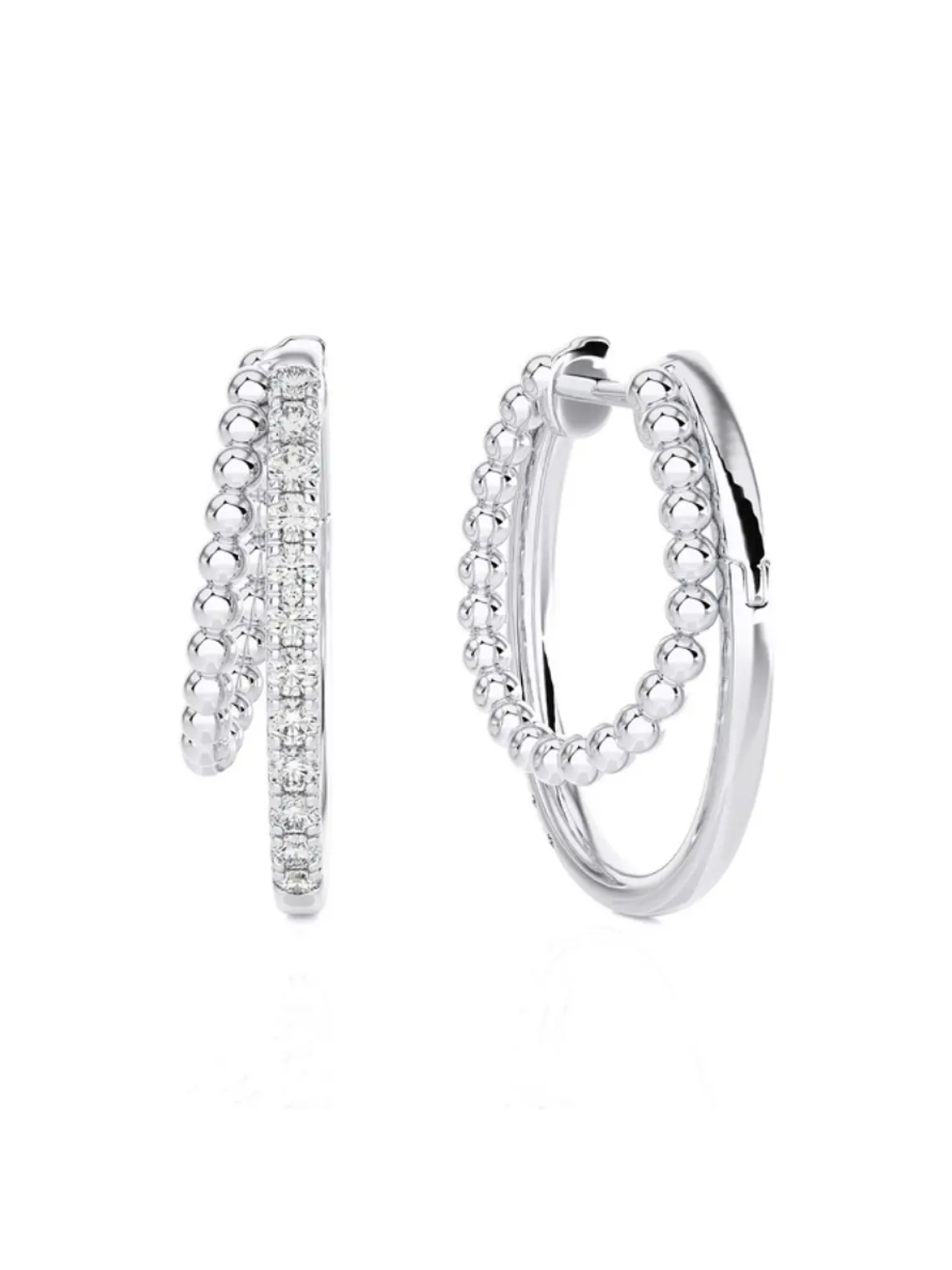 Maravillosos y Elegantes Aros Argolla Doble Diamantes Oro Blanco 18K 3