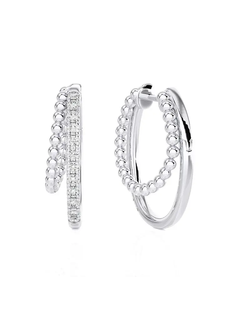 Maravillosos y Elegantes Aros Argolla Doble Diamantes Oro Blanco 18K 3