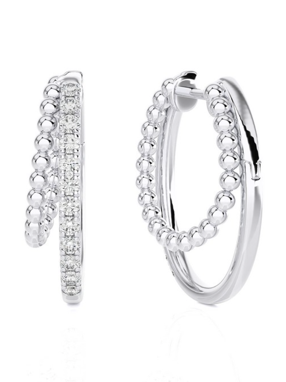 Maravillosos y Elegantes Aros Argolla Doble Diamantes Oro Blanco 18K 3