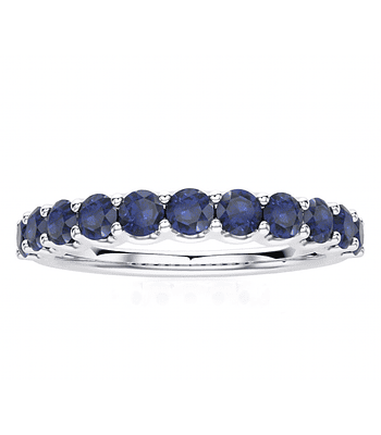 Anillo Medio Cintillo 11 Zafiros Azules en Oro Blanco 18K