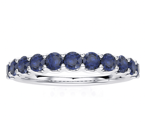 Anillo Medio Cintillo 11 Zafiros Azules en Oro Blanco 18K