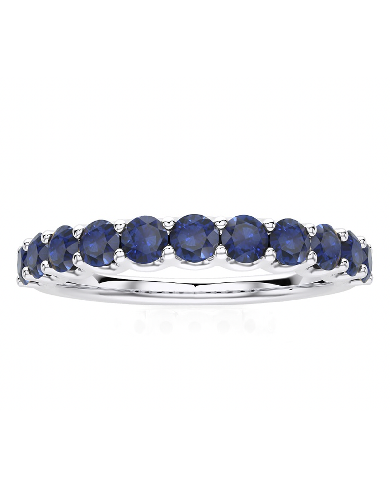 Anillo Medio Cintillo 11 Zafiros Azules en Oro Blanco 18K